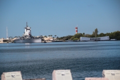 USS Missouri, left; Arizona Memorial, right.